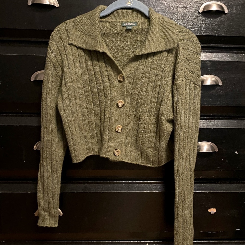 Olive green button up crop sweater